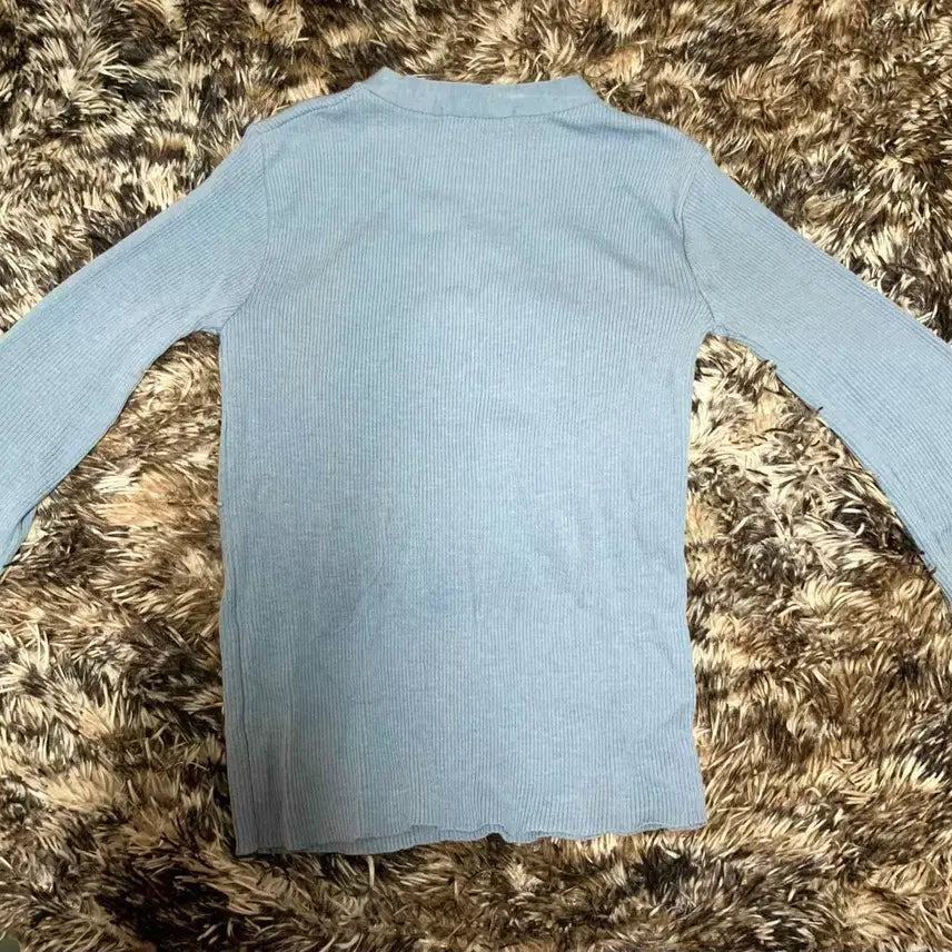 [BUNJANG] Blue Ribbed Knit Short Sleeve T-Shirt / 여름옷// 핏이 예쁜 블루 골지 니트 반팔티