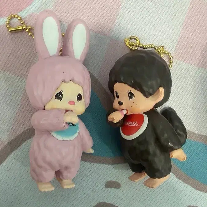 [BUNJANG] Monchhichi Doll Keychain Set (Pink/Brown) / 몬치치 인형 키링 세트 (핑크/브라운)