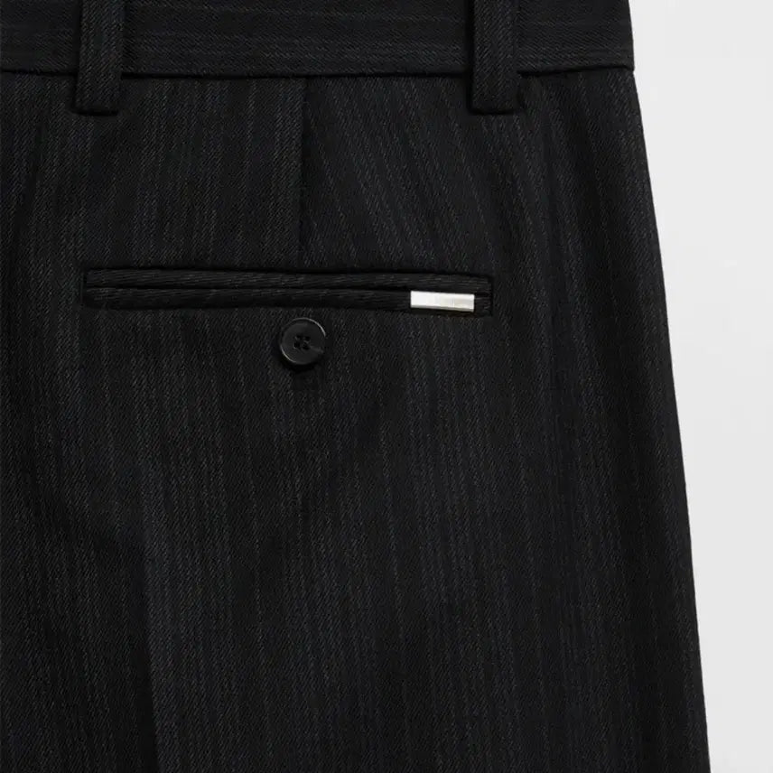 [BUNJANG] Elmood Seville Wool Stripe One-Tuck Slacks Black / [46] 엘무드 세빌 울 스트라이프 원턱 슬랙스 블랙 새상품