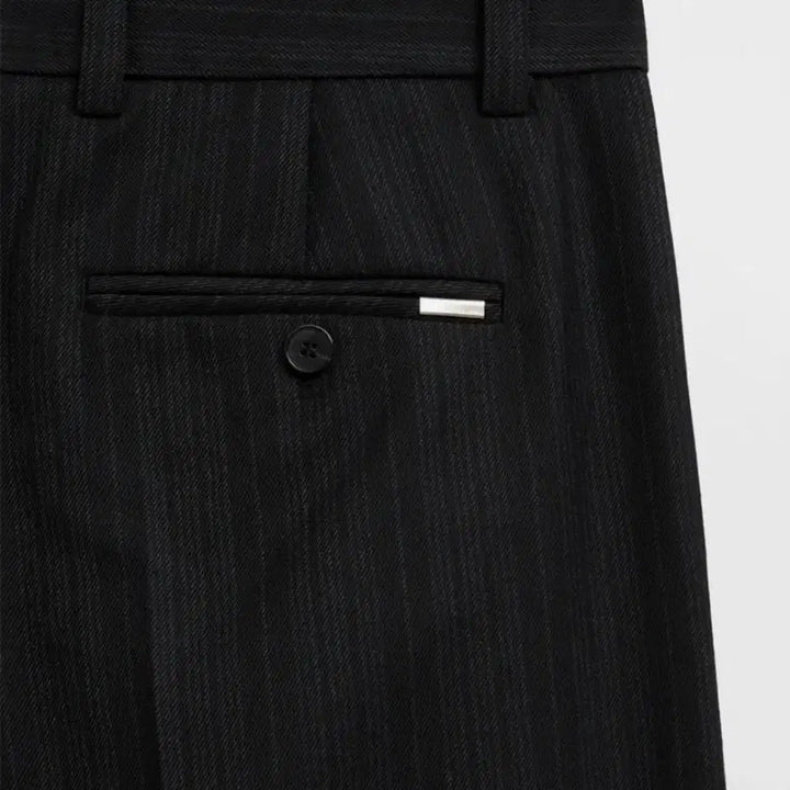 [BUNJANG] Elmood Seville Wool Stripe One-Tuck Slacks Black / [46] 엘무드 세빌 울 스트라이프 원턱 슬랙스 블랙 새상품