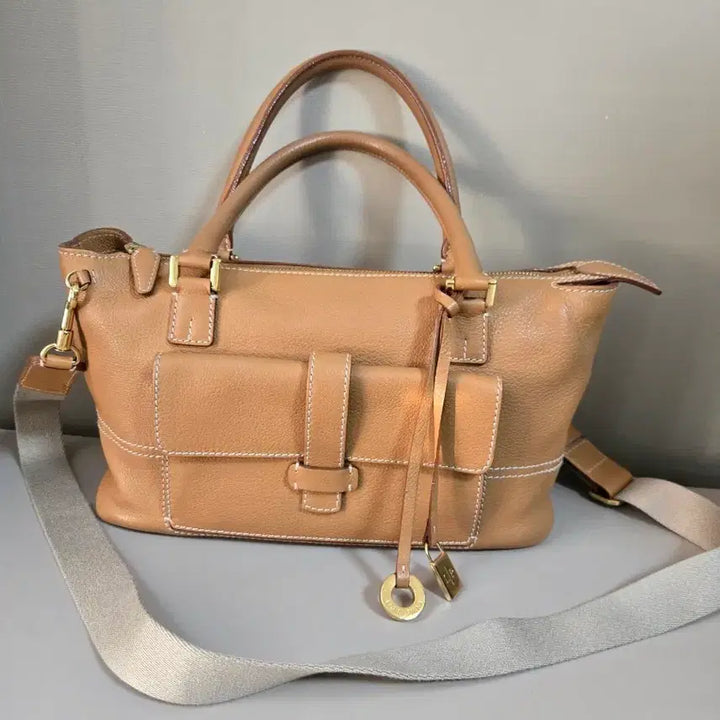 [BUNJANG] Loro Piana Beige Leather Tote Bag with Shoulder Strap / 로로피아나 가방