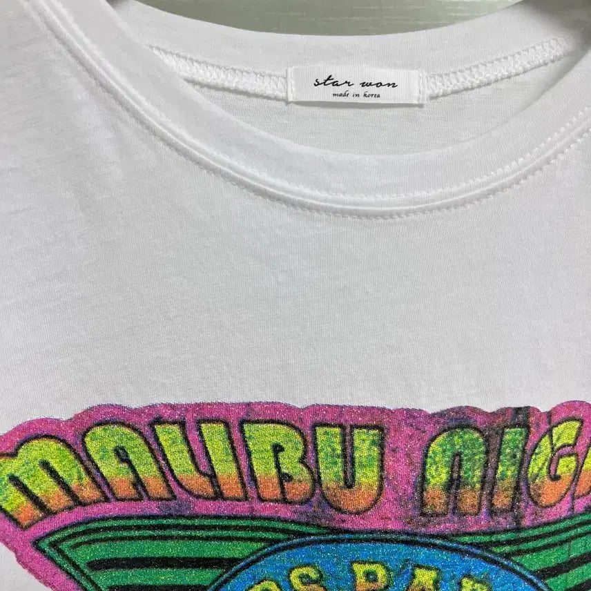 [BUNJANG] Malibu Pink Point T-Shirt White / 말리부핑크포인트티(화이트)