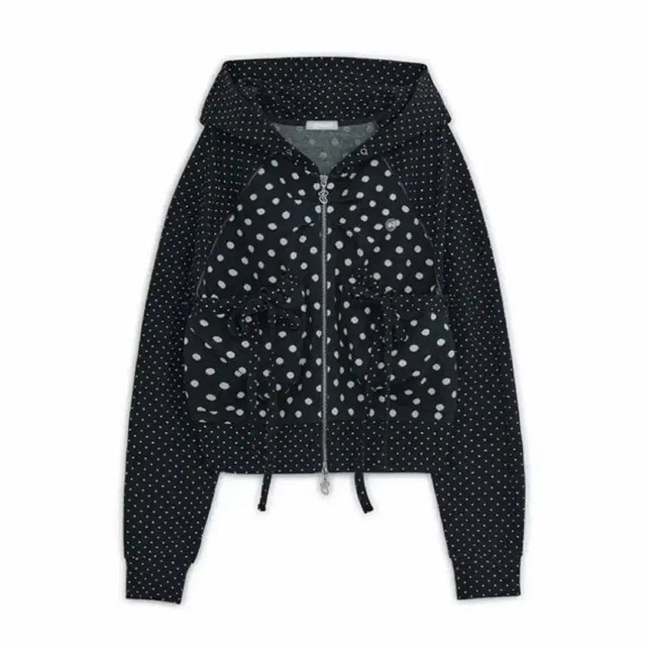 [BUNJANG] Hug Your Skin Dot Big Pocket Hoodie Zip-up Black / (택ㅇ)허그유어스킨 도트 빅 포켓 후드집업 블랙