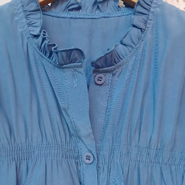 [BUNJANG] Frill Blouse 7/8 Sleeve / 프릴 블루 블라우스 7부 M~L