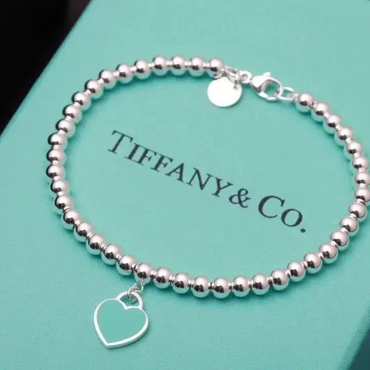 [BUNJANG] Tiffany &amp; Co. Return to Tiffany Sterling Silver Blue Heart Charm Beaded Chain Necklace Bracelet Set / 티파니 목걸이 팔찌