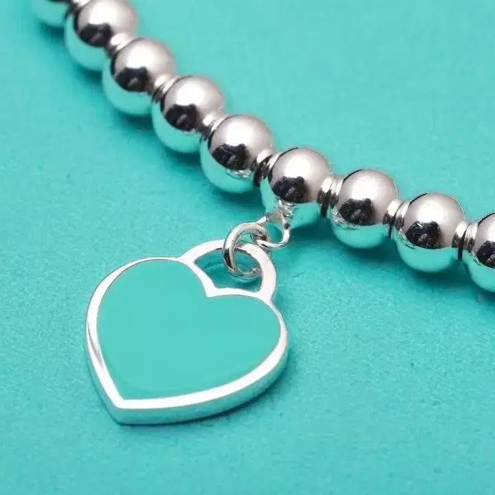 [BUNJANG] Tiffany &amp; Co. Return to Tiffany Sterling Silver Blue Heart Charm Beaded Chain Necklace Bracelet Set / 티파니 목걸이 팔찌