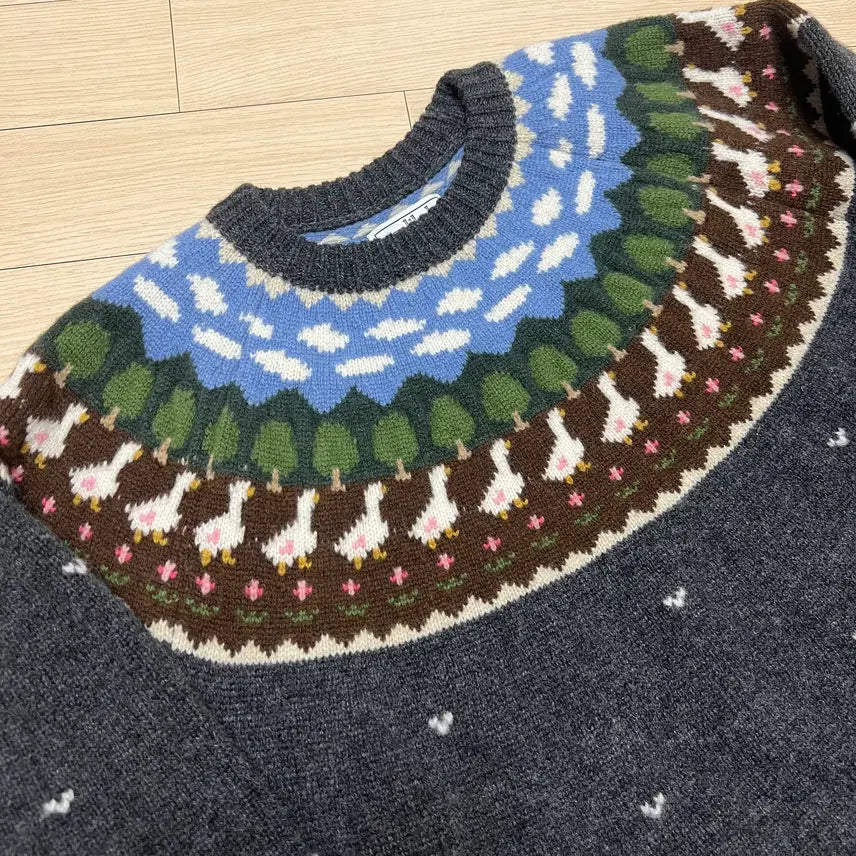 [BUNJANG] Unlikely Fair Isle Duck Knit Sweater / [M] 언라이클리 페어 아일 덕 니트 스웨터