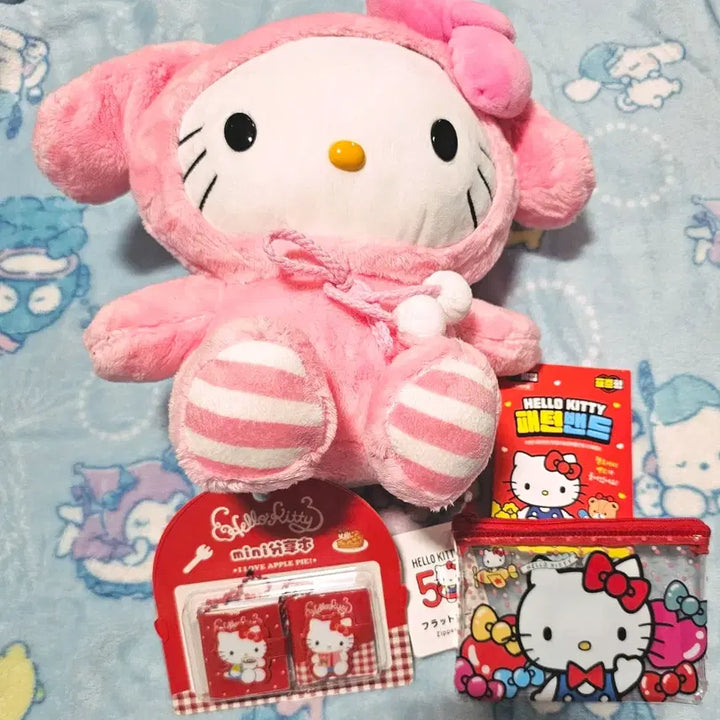 [BUNJANG] Sanrio Hello Kitty 50th Anniversary Rabbit Costume Plush &amp; Pouch Bundle Set / 키티 토끼 코스튬 인형, 50주년 파우치등 일괄:)