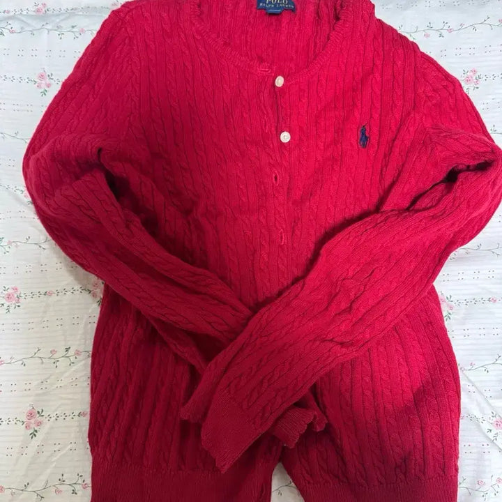 [BUNJANG] Polo Ralph Lauren Red Cable Knit Cardigan / 폴로 랄프로렌 레드 꽈배기 가디건 네고가능