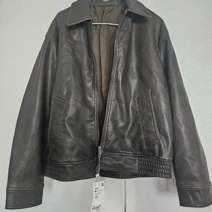 [BUNJANG] SPAO Washed Leather Blouson Jacket / 스파오 가죽자켓 레더 워싱 블루종