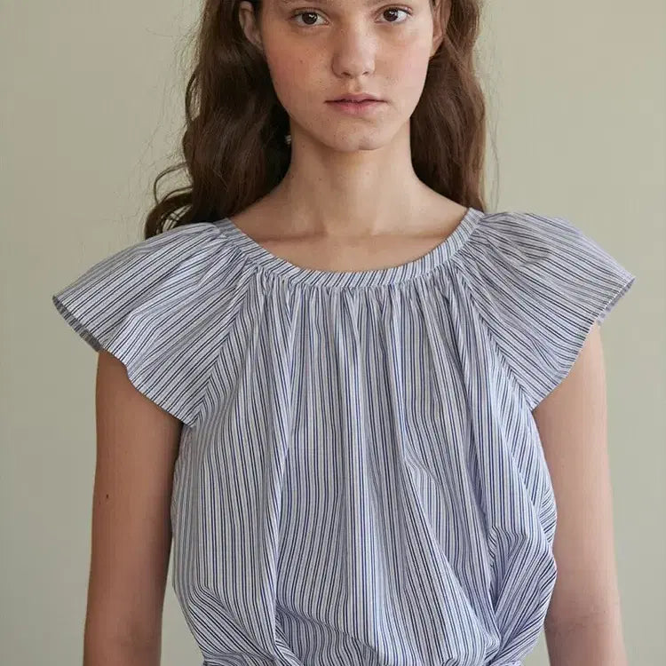 [BUNJANG] Time Thyme Filleteau Stripe Blouse &amp; Banding Flare Skirt Set / 타임 thyme 필레토 블라우스&amp;밴딩 플레어 스커트 세트 (스트라이프)