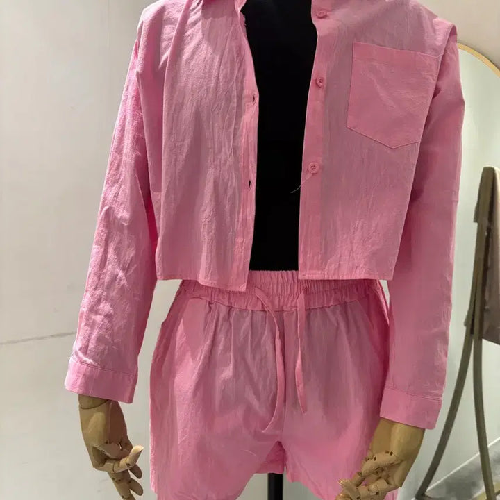 [BUNJANG] Pink Shirt and Shorts Set / 핑크색 셔츠 반바지 세트