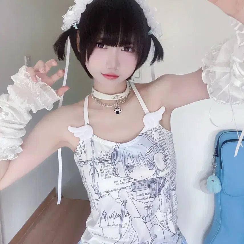 [BUNJANG] Kangtop Daily Wing Decor Camisole (4 Designs) / 서브컬처 양산형 애니 캉탑 데일리 날개 장식 나시(4종)