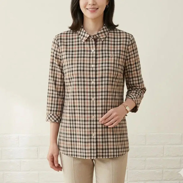 [BUNJANG] Daks Golf Wool Blend Check 7-Sleeve Shirt Women&