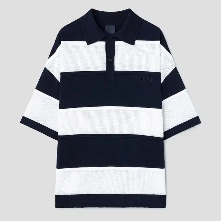 [BUNJANG] Juun.J 26SS Stripe Knit T-collar Navy / [L] 준지 26ss 스트라이프 니트 티칼라 네이비