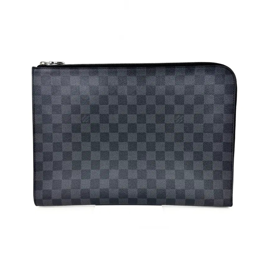 [BUNJANG] Louis Vuitton Damier Graphite Pochette Jour GM Canvas Clutch N64437 / 루이비통 다미에 그라파이트 포쉐트 주르 GM 캔버스 클러치 N64437