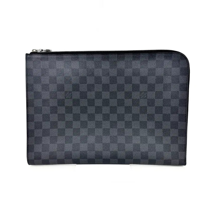 [BUNJANG] Louis Vuitton Damier Graphite Pochette Jour GM Canvas Clutch N64437 / 루이비통 다미에 그라파이트 포쉐트 주르 GM 캔버스 클러치 N64437