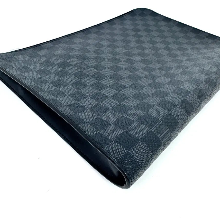 [BUNJANG] Louis Vuitton Damier Graphite Pochette Jour GM Canvas Clutch N64437 / 루이비통 다미에 그라파이트 포쉐트 주르 GM 캔버스 클러치 N64437