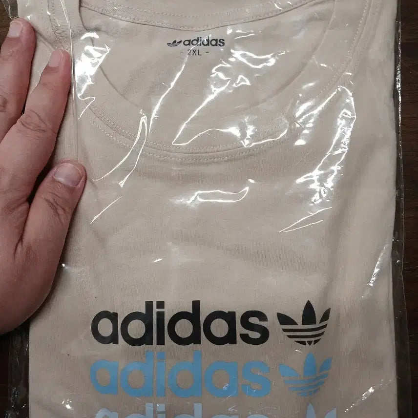 [BUNJANG] Adidas Three-Stripes Logo T-Shirt 2XL Beige / 아디다스 삼선 로고 반팔티 2XL 베이지