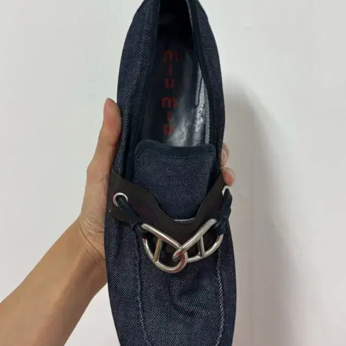 [BUNJANG] Miu Miu 90s Chain Denim Loafers / [280] 90s 미우미우 체인 데님 로퍼