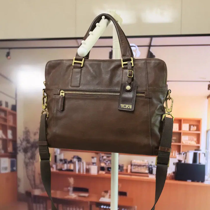 [BUNJANG] Tumi Brown Leather Briefcase / 투미 정품 브라운 가죽 크로스 서류가방