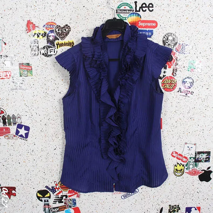 [BUNJANG] Clairmont Lace Frill Blouse Navy / 여성55/ 끌라몽뜨 레이스 프릴 블라우스 NV 37-162