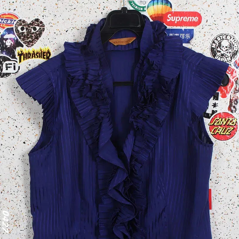 [BUNJANG] Clairmont Lace Frill Blouse Navy / 여성55/ 끌라몽뜨 레이스 프릴 블라우스 NV 37-162