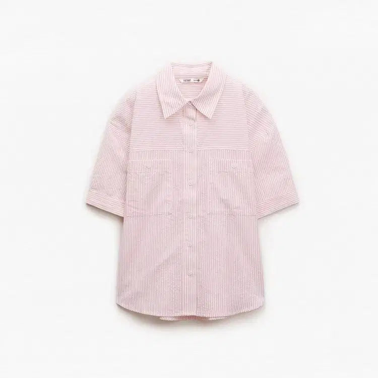 [BUNJANG] MIXXO Stripe Short Sleeve Shirt Pink / 미쏘 스트라이프 반팔 셔츠 핑크