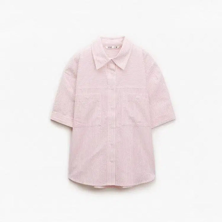 [BUNJANG] MIXXO Stripe Short Sleeve Shirt Pink / 미쏘 스트라이프 반팔 셔츠 핑크