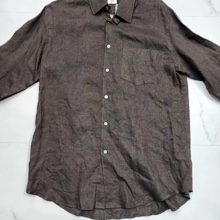[BUNJANG] Hansstyle Brown Linen Long-Sleeve Shirt Size S / 한스스타일 브라운 린넨 긴팔 셔츠 s95