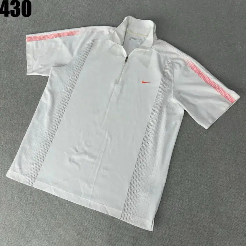 [BUNJANG] Nike White Half-Zip Short-Sleeve T-Shirt with Orange Accent / 나이키 화이트 하프집업 반팔티 오렌지 포인트