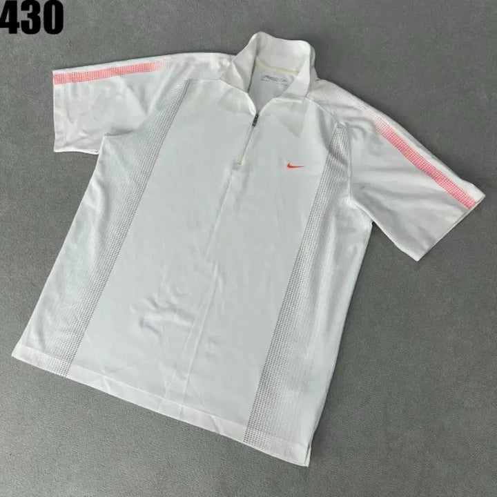 [BUNJANG] Nike White Half-Zip Short-Sleeve T-Shirt with Orange Accent / 나이키 화이트 하프집업 반팔티 오렌지 포인트
