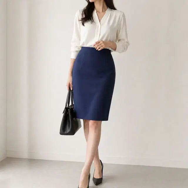 [BUNJANG] Sseshop ST229 Spring/Summer Suit Skirt Navy / 쎄샵 ST229 봄여름용 정장스커트 네이비 55반-1개