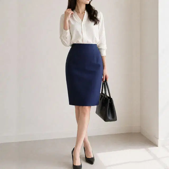 [BUNJANG] Sseshop ST229 Spring/Summer Suit Skirt Navy / 쎄샵 ST229 봄여름용 정장스커트 네이비 55반-1개