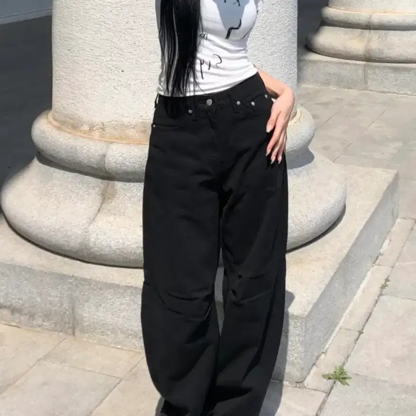 [BUNJANG] OOTJ Black Wide-Leg Pants / OOTJ 블랙 와이드팬츠