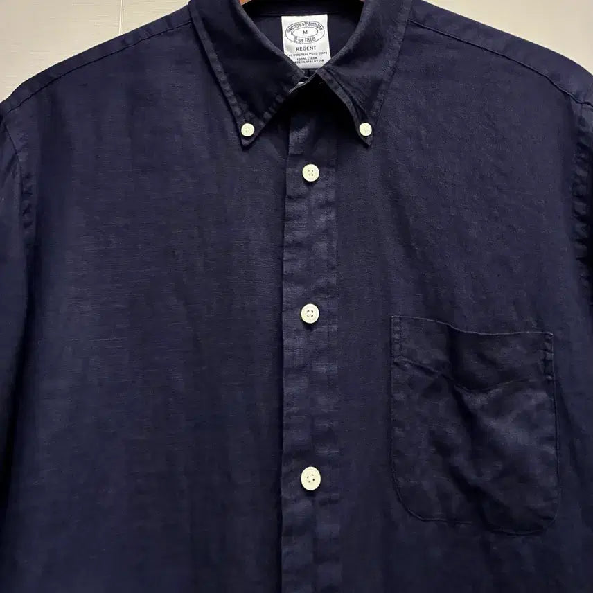 [BUNJANG] Brooks Brothers Regent Fit Pocket Linen Shirt / (M/100)브룩스브라더스 리젠트 네이비 버튼다운 포켓 리넨셔츠