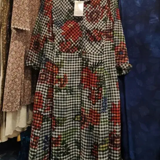 [BUNJANG] Brand Long Dress - Checkered Floral Print / 새것)브랜드 원피스88