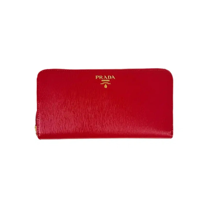 [BUNJANG] Prada Vitello Gold Logo Zipper Long Wallet Red 1ML506 / [정품] 프라다 금장 로고 비텔로 지퍼 장지갑 레드 1ML506