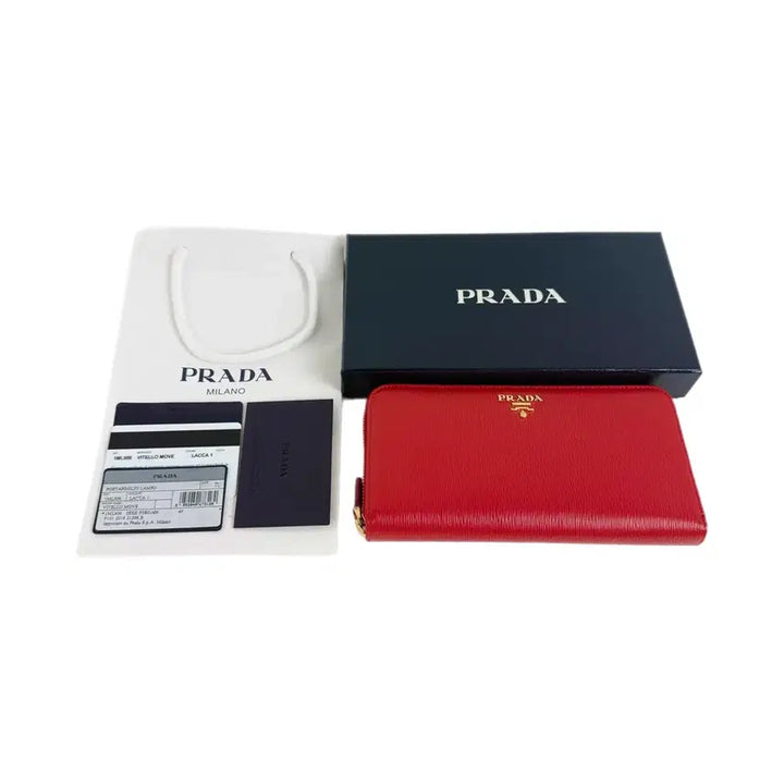 [BUNJANG] Prada Vitello Gold Logo Zipper Long Wallet Red 1ML506 / [정품] 프라다 금장 로고 비텔로 지퍼 장지갑 레드 1ML506