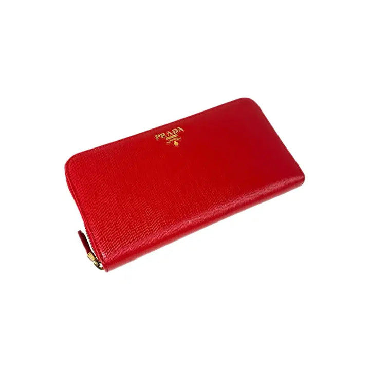 [BUNJANG] Prada Vitello Gold Logo Zipper Long Wallet Red 1ML506 / [정품] 프라다 금장 로고 비텔로 지퍼 장지갑 레드 1ML506