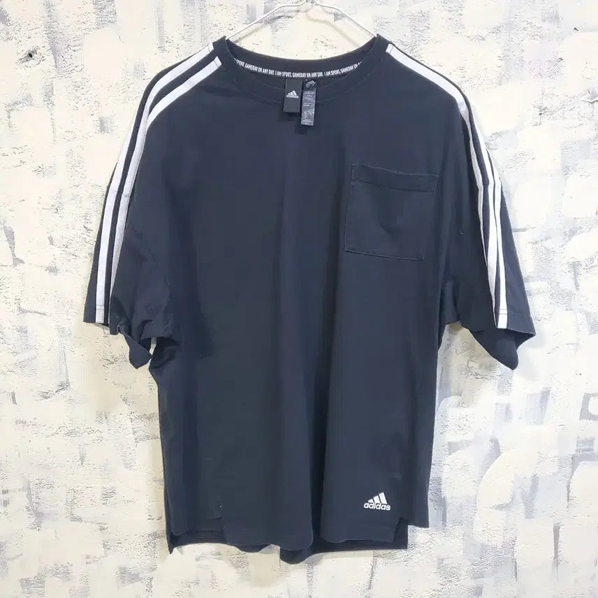[BUNJANG] Adidas 3-Stripes Pocket Half Sleeve Track Top T-Shirt Black L / 아디다스 삼선 포켓 트랙탑 반팔 티셔츠 블랙 L