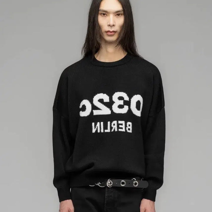 [BUNJANG] 032C Signature Mirror Logo Merino Wool Sweater / 032C 셀피 스웨터 블랙/화이트 (M)