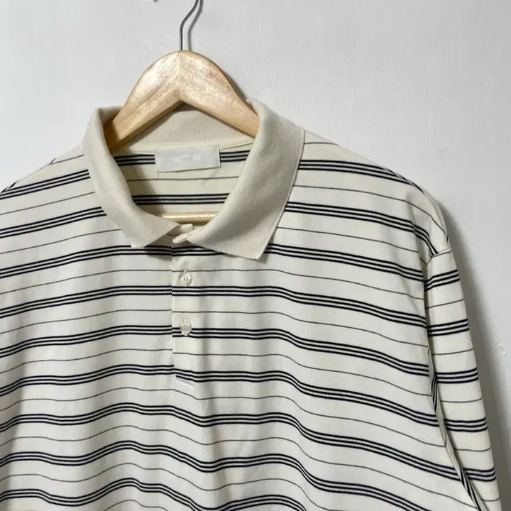 [BUNJANG] minav Striped Spandex Loose Fit Long Sleeve Collared Shirt / 105 minav 스트라이프 스판 루즈핏 긴팔 카라티 정품