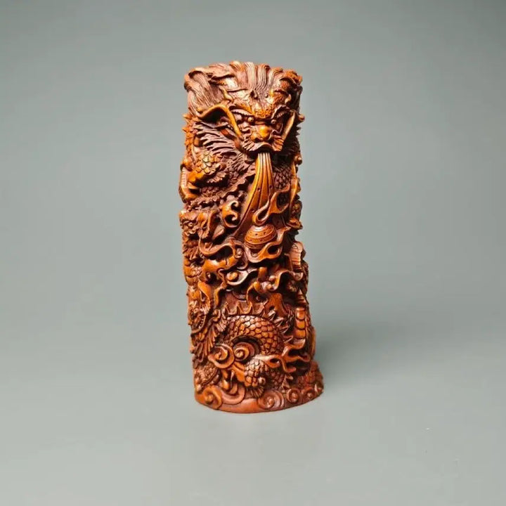 [BUNJANG] High-Quality Yellow Sandalwood Wood Carved Openwork Cloud Dragon Pattern Pencil Case Antique Art Collectible / 고급 황양목 목조 투조 운룡문 필통 골동품 미술품 수집품