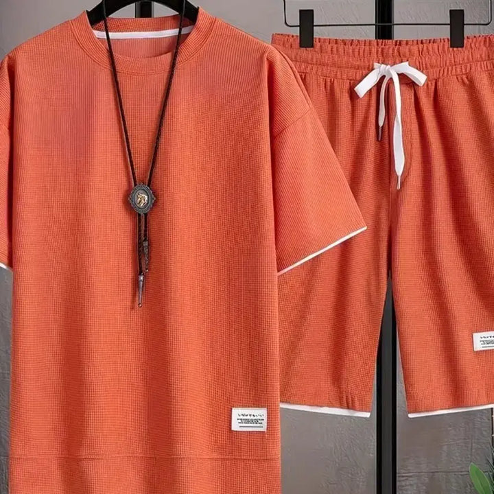 [BUNJANG] Orange Short Sleeve &amp; Shorts Waffle Set-Up Training Wear (Size 105) / 오렌지 반팔 반바지 와플 셋업 트레이닝복 105