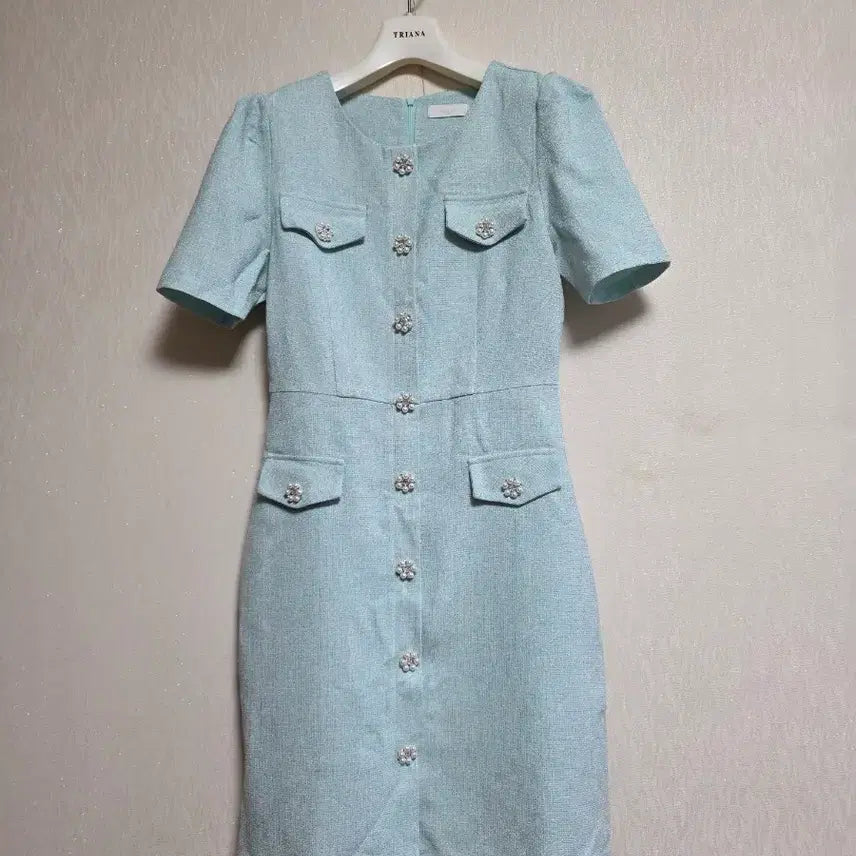 [BUNJANG] Rosely Sky Blue Tweed Dress / 로즐리 하늘색 트위드 원피스