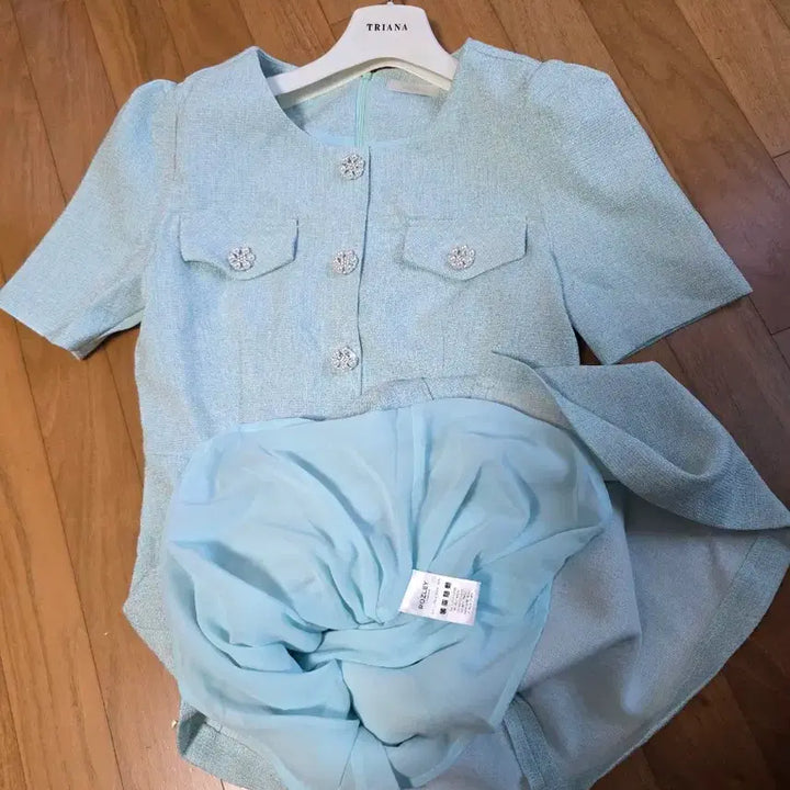 [BUNJANG] Rosely Sky Blue Tweed Dress / 로즐리 하늘색 트위드 원피스