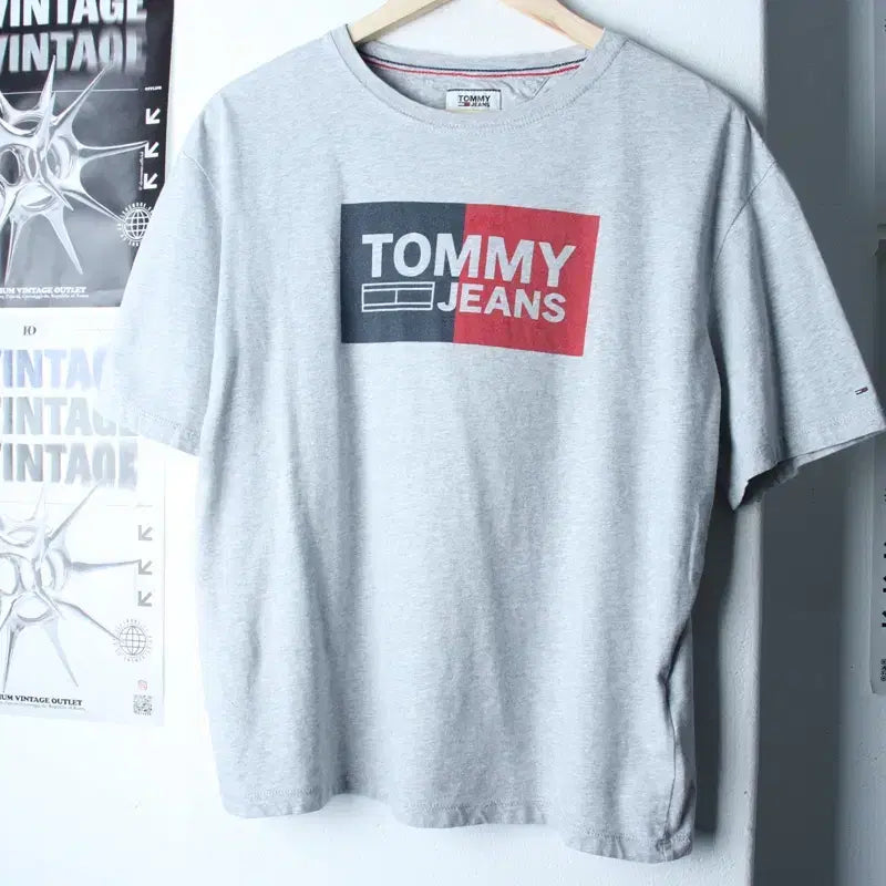 [BUNJANG] Tommy Hilfiger Big Logo Gray T-shirt / W(M-L) 타미힐피거 반팔 티셔츠 빅로고 그레이 올드스쿨-18657