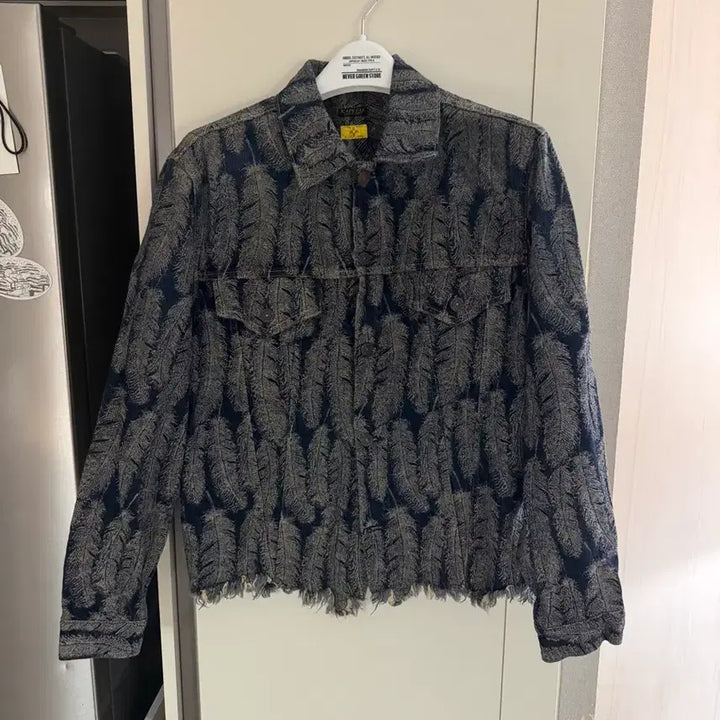 [BUNJANG] Kapital Feather Pattern Damaged Hem Jacket / 캐피탈 페더 자켓