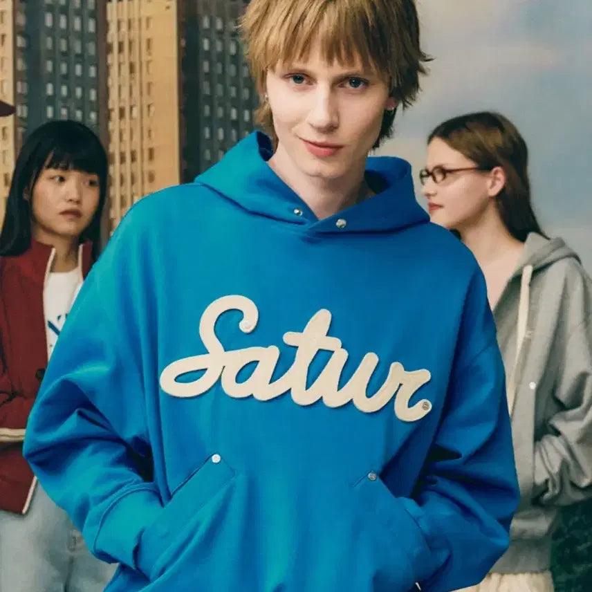 [BUNJANG] Seter Lugo Applique Rivet Hoodie Blue / [L] 세터 루고 아플리케 리벳 후드티 블루